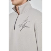 Erkek Yarım Fermuarlı Baskılı 3 iplik pamuklu sweatshirt - Boyalı Gri