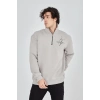 Erkek Yarım Fermuarlı Baskılı 3 iplik pamuklu sweatshirt - Boyalı Gri