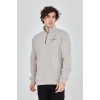Erkek Yarım Fermuarlı Baskılı 3 iplik pamuklu sweatshirt - Boyalı Gri