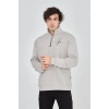 Erkek Yarım Fermuarlı Baskılı 3 iplik pamuklu sweatshirt - Boyalı Gri