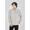 Erkek Yarım Fermuarlı Baskılı 3 iplik pamuklu sweatshirt - Boyalı Gri
