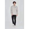 Erkek Yarım Fermuarlı Baskılı 3 iplik pamuklu sweatshirt - Boyalı Gri