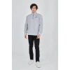 Erkek Yarım Fermuarlı Baskılı 3 iplik pamuklu sweatshirt - Gri