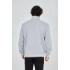 Erkek Yarım Fermuarlı Baskılı 3 iplik pamuklu sweatshirt - Gri