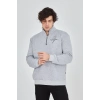 Erkek Yarım Fermuarlı Baskılı 3 iplik pamuklu sweatshirt - Gri