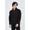 Erkek Yarım Fermuarlı Baskılı 3  iplik pamuklu sweatshirt - Siyah