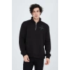 Erkek Yarım Fermuarlı Baskılı 3  iplik pamuklu sweatshirt - Siyah