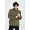 Erkek Yarım Fermuarlı Baskılı 3 iplik pamuklu sweatshirt - Yeşil