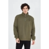 Erkek Yarım Fermuarlı Baskılı 3 iplik pamuklu sweatshirt - Yeşil