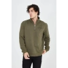 Erkek Yarım Fermuarlı Baskılı 3 iplik pamuklu sweatshirt - Yeşil