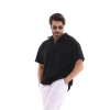 Erkek Yarım Fermuarlı Düz Oversize T-shirt - Siyah