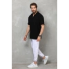 Erkek Yarım Fermuarlı Düz Oversize T-shirt - Siyah