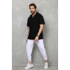 Erkek Yarım Fermuarlı Düz Oversize T-shirt - Siyah