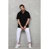 Erkek Yarım Fermuarlı Düz Oversize T-shirt - Siyah