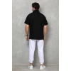 Erkek Yarım Fermuarlı Düz Oversize T-shirt - Siyah