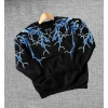 Erkek Yıldırım Baslılı Bisiklet Yaka 3 iplik pamuklu Sweatshirt - Siyah
