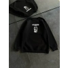 Kadın 3 iplik Kışlık Bisiklet Yaka Baskılı SweatShirt - Siyah