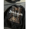 Kadın 3 İplik Pamuklu Bisiklet Yaka Baskılı SweatShirt - Siyah
