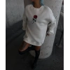 Kadın 3 iplik Pamuklu Bisiklet Yaka GÜL Baskılı SweatShirt - BeyazBeyaz