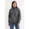 Kadın 3 İplik Pamuklu Dık Yaka Yarım Fermuarlı SweatShirt - Antrasit