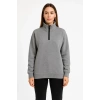 Kadın 3 İplik Pamuklu Dık Yaka Yarım Fermuarlı SweatShirt - Gri