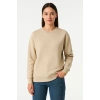 Kadın 3 İplik Pamuklu Düz Bisiklet Yaka SweatShirt - Bej