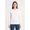 Kadın 3 İplik Pamuklu Düz Bisiklet Yaka SweatShirt - Beyaz