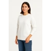 Kadın 3 İplik Pamuklu Düz Bisiklet Yaka SweatShirt - Beyaz
