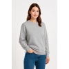 Kadın 3 İplik Pamuklu Düz Bisiklet Yaka SweatShirt - Gri