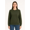 Kadın 3 İplik Pamuklu Düz Bisiklet Yaka SweatShirt - Haki