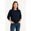 Kadın 3 İplik Pamuklu Düz Bisiklet Yaka SweatShirt - Lacivert