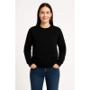 Kadın 3 İplik Pamuklu Düz Bisiklet Yaka SweatShirt - Siyah