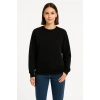 Kadın 3 İplik Pamuklu Düz Bisiklet Yaka SweatShirt - Siyah