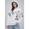 Kadın 3 İplik Pamuklu Kapüşonlu Baskılı SweatShirt hoodie - Beyaz