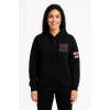 Kadın 3 İplik Pamuklu Kapüşonlu Kanguru Cepli Baskılı Hoodie Sweatshirt - Siyah