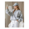 Kadın 3 İplik Pamuklu Oversize Yarım Fermuarlı Yakalı Basic Sweatshirt - Gri