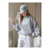 Kadın 3 İplik Pamuklu Oversize Yarım Fermuarlı Yakalı Basic Sweatshirt - Gri