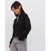 Kadın 3 İplik Pamuklu Oversize Yarım Fermuarlı Yakalı Basic Sweatshirt - Siyah
