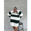 Kadın 3 iplik Pamuklu Parçalı Yakalı SweatShirt - Yeşil