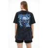 Kadın Asit Yıkamalı Oversize Tişört Bisiklet Yaka Kısa Kol T-shirt - Siyah