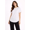 Kadın Basic T-Shirt Kısa Kol Bisiklet Yaka Oval Kesim Tişört - Beyaz