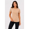 Kadın Basic Tişört Bisiklet Yaka Kısa Kol Günlük Yazlık Slim fit T-Shirt - Bej