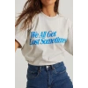 Kadın Baskılı Oversize kısa kol T-Shirt - Beyaz