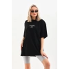 Kadın Baskılı Oversize Kısa kol  T-Shirt - Siyah