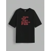 Kadın Baskılı Oversize Kısa kol T-shirt - Siyah