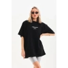 Kadın Baskılı Oversize Kısa kol  T-Shirt - Siyah