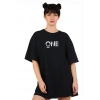 Kadın Baskılı T-Shirt Kısa Kol Bisiklet Yaka Oversize Rahat Kalıp Tişört - Siyah