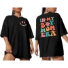 Kadın Baskılı T-Shirt Kısa Kol Bisiklet Yaka Oversize Rahat Kalıp Tişört - Siyah