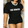 Kadın Baskılı T-Shirt Kısa Kol Bisiklet Yaka Oversize Rahat Kalıp Tişört - Siyah