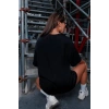 Kadın Baskılı T-Shirt Kısa Kol Bisiklet Yaka Oversize Rahat Kalıp Tişört - Siyah